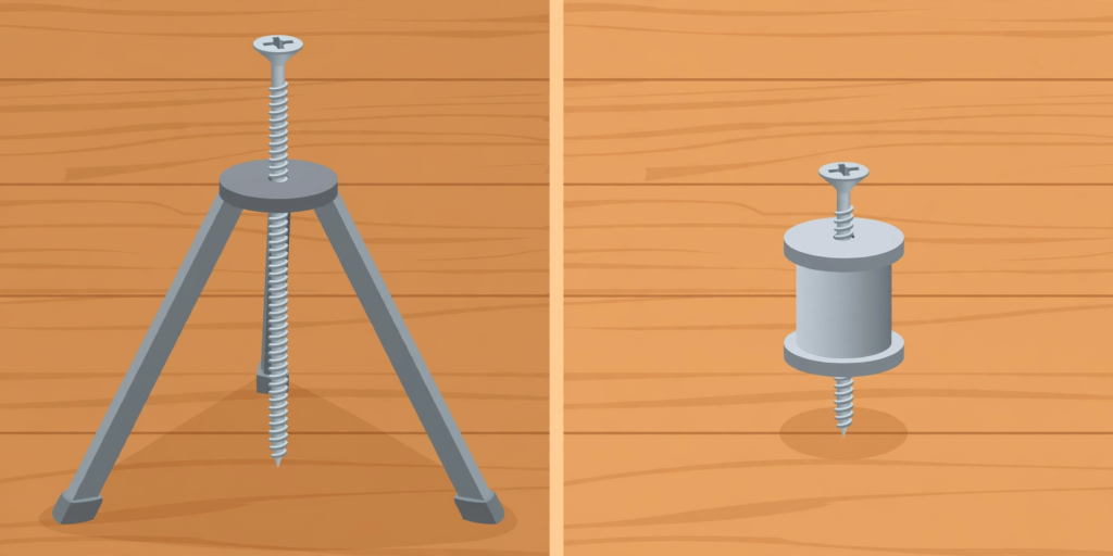 Squeeeeek No More tripod fixture and Counter-Snap guide fixture compared on hardwood flooring