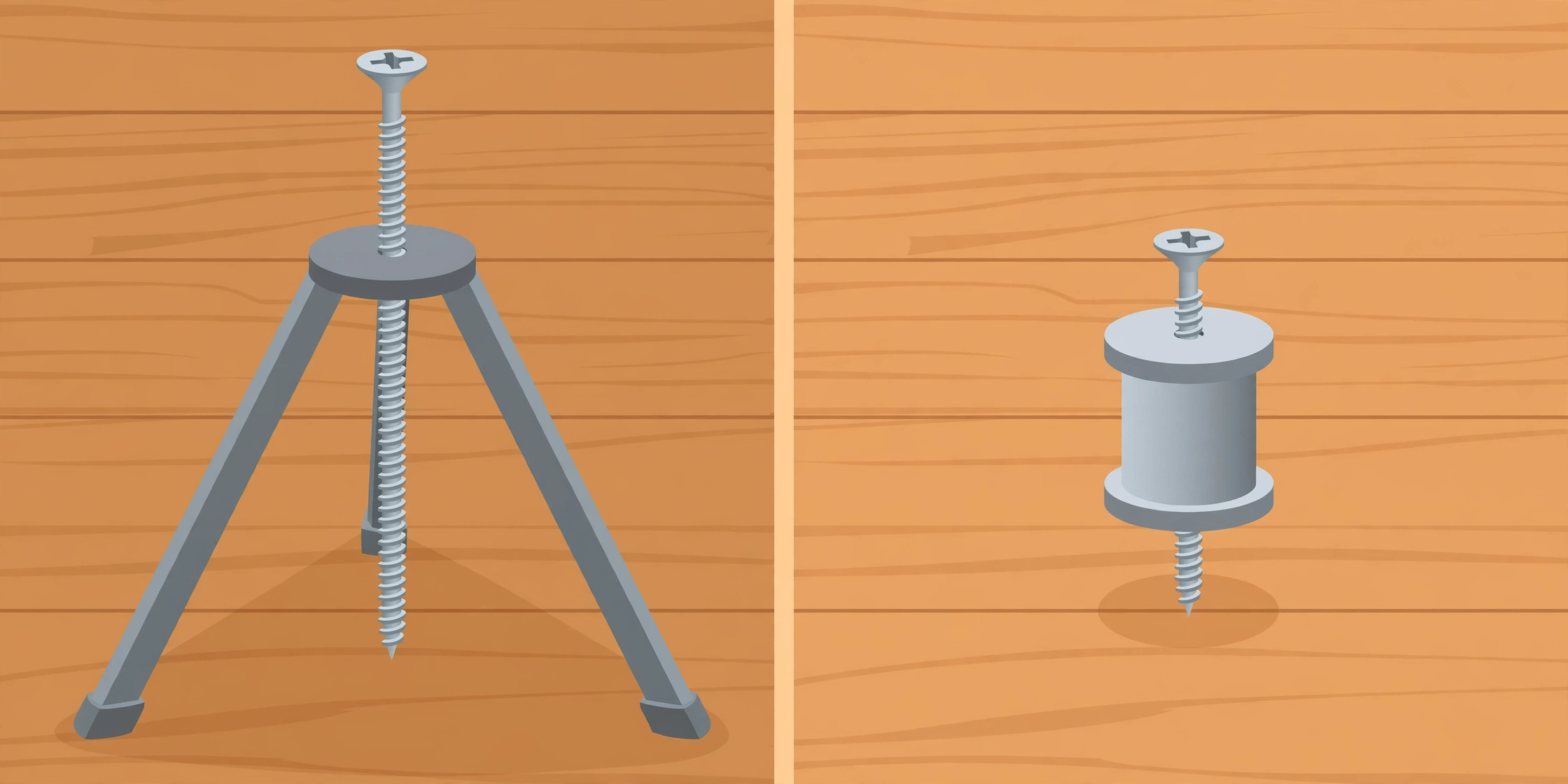 Squeeeeek No More tripod fixture and Counter-Snap guide fixture compared on hardwood flooring